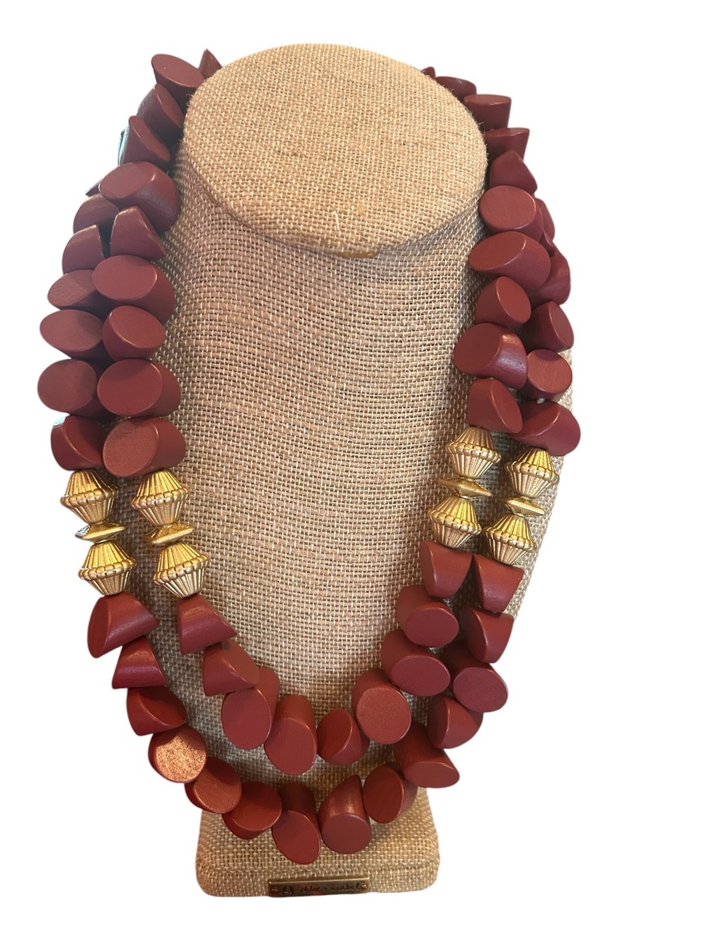 Plunder Rust Red Statement Bead Necklace with Gold Accents